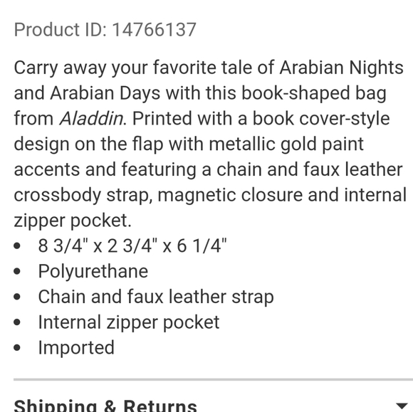 NWT Loungefly Aladdin book-shaped bag - Picture 5 of 13